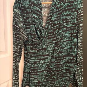 Calvin Klein Green and Black Wrap Blouse Long Sleeve